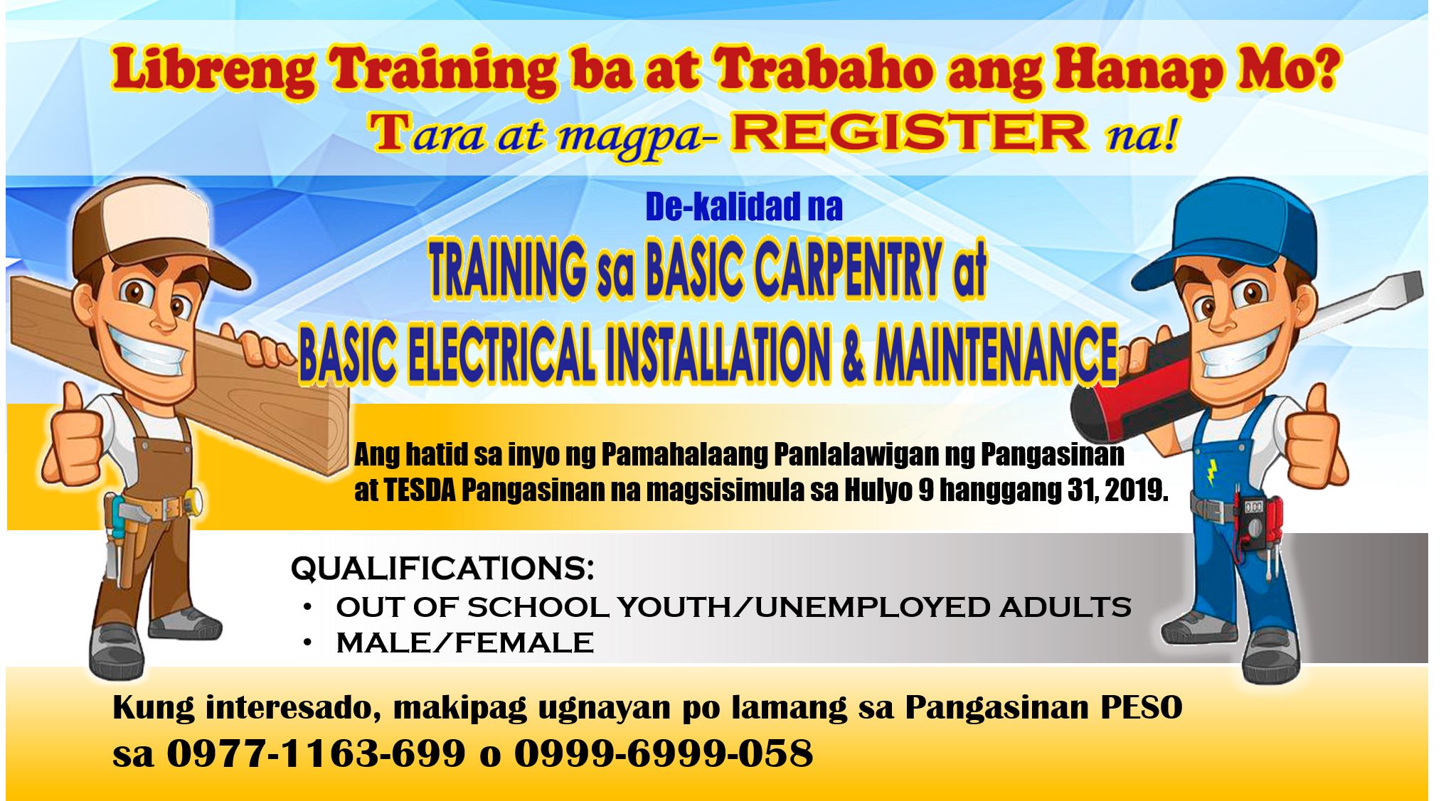 Training sa Basic Carpentry at Basic Electrical Installation & Maintenance